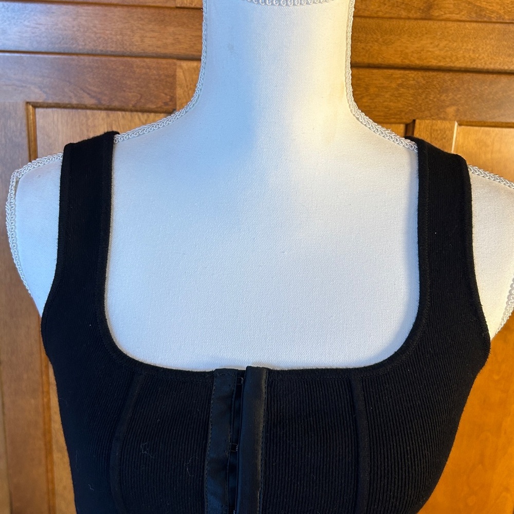 Sincerely Jules Black Ribbed Corset Style Cropped Tank Top  Sz L - Picture 2 of 10